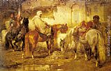 Watering Paintings - At the Watering Place by Adolf Schreyer